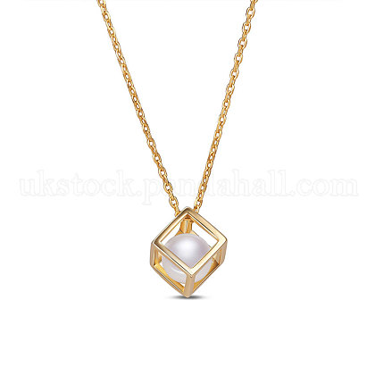 SHEGRACE Perfect Real 18K Gold Plated 925 Sterling Silver Hollow Cube Pendant Necklaces UK-JN397A-K-1