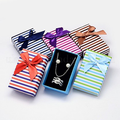 Bi-Color Rectangle with Stripe Pattern Cardboard Jewelry Set Boxes UK-CBOX-M001-45-K-1