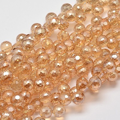 Faceted Round Full Rainbow Plated Electroplate Glass Beads Strands UK-EGLA-J129-FR03-K-1