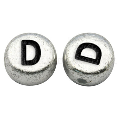 Silver Color Plated Acrylic Horizontal Hole Letter Beads UK-MACR-PB43C9070-D-1