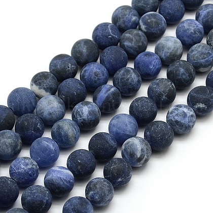 Frosted Natural Sodalite Round Bead Strands UK-G-M064-10mm-01-1