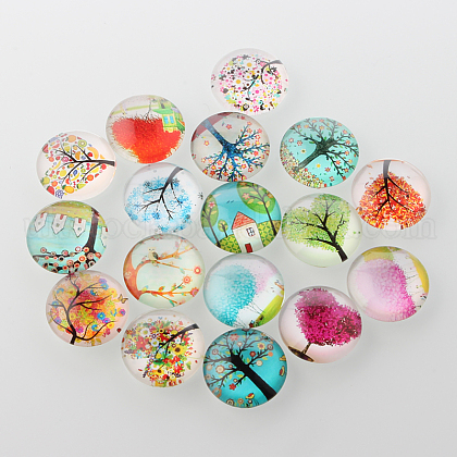 Tree of Life Printed Half Round/Dome Glass Cabochons UK-GGLA-A002-25mm-GG-1