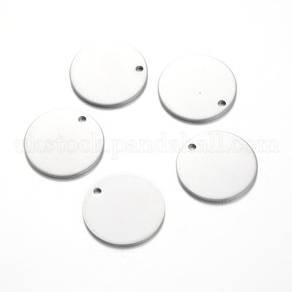 Flat Round Stainless Steel Blank Stapmping Tag Pendants UK-STAS-L166-08-1