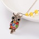 Tibetan Style Rhinestone Owl Pendant Necklaces UK-NJEW-JN00954-06-3