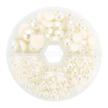 Beige Imitation Pearl Beads Acrylic Dome Cabochons Assorted Mixed Sizes 4-12mm Flat Back Pearl Cabochons UK-SACR-PH0001-24-1