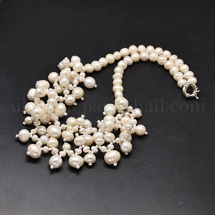 Luxury Women's Natural Pearl Bib Necklaces UK-NJEW-L345-G01-K-1