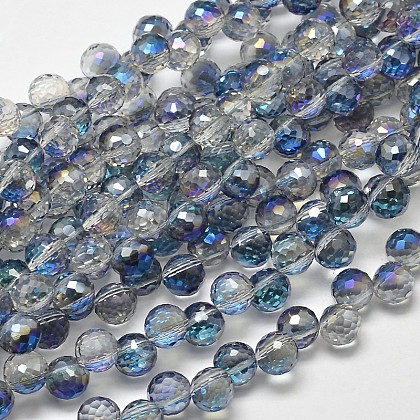Faceted Round Half Rainbow Plated Electroplate Glass Beads Strands UK-EGLA-J129-HR01-K-1