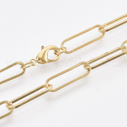 Brass Flat Oval Paperclip Chain Necklace Making UK-MAK-S072-07B-G-1