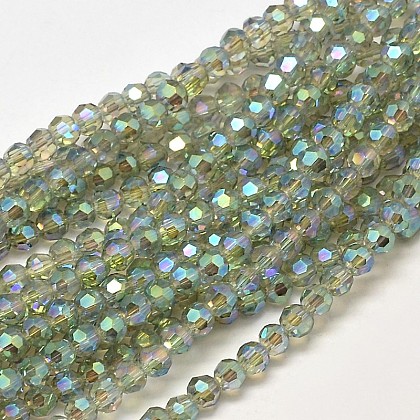 Faceted(32 Facets) Round Full Rainbow Plated Electroplate Glass Beads Strands UK-EGLA-J130-FR07-1