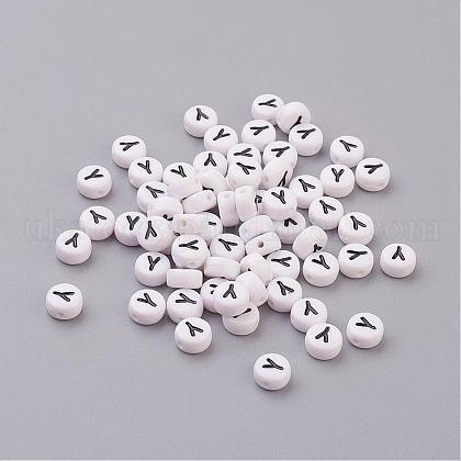 Flat Round with Letter Y Acrylic Beads UK-X-PL37C9070-Y-1