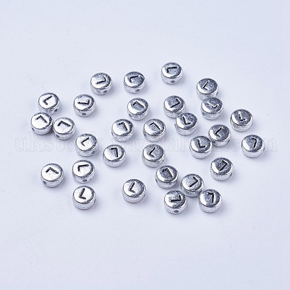 Silver Color Plated Acrylic Horizontal Hole Letter Beads UK-PB43C9070-L-1