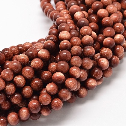 Synthetic Goldstone Round Bead Strands UK-G-P075-48-8mm-1