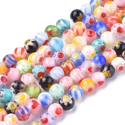 Round Handmade Millefiori Glass Beads Strands UK-LK-R004-80-1