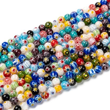Round Handmade Millefiori Glass Beads Strands UK-LK-R004-81-1