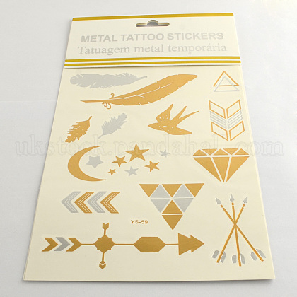 Cool Body Art Removable Mixed Shapes Fake Temporary Tattoos Metallic Paper Stickers UK-AJEW-Q081-21-1