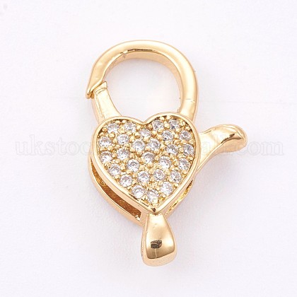 Brass Micro Pave Cubic Zirconia Lobster Claw Clasps UK-ZIRC-E149-34G-1