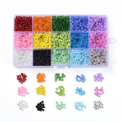15 Colors 6/0 Glass Seed Beads UK-SEED-X0052-04-4mm-1
