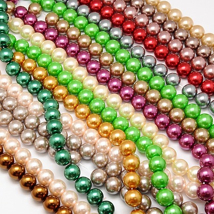 Eco-Friendly Dyed Glass Pearl Round Beads Strands UK-HY-A002-12mm-M-1
