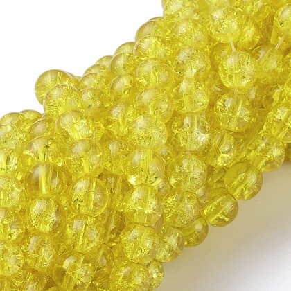 Yellow Crackle Glass Round Beads Strands UK-X-CCG-Q001-8mm-04-1