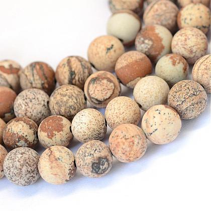 Frosted Natural Picture Jasper Round Bead Strands UK-G-E334-6mm-26-1