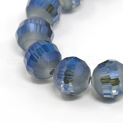 Faceted Rainbow Color Plated Frosted Glass Round Beads Strands UK-EGLA-F080-B03-K-1