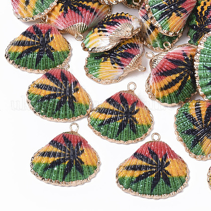 Electroplate Printed Natural Scallop Shell Pendants UK-SSHEL-R047-04-A02-1