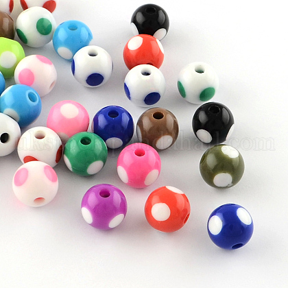 Dot Pattern Opaque Acrylic Beads UK-SACR-R883-12mm-M-K-1