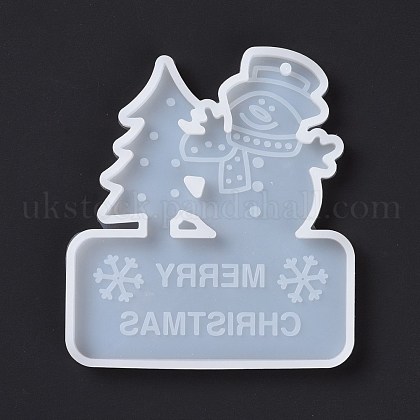 Tree & Snowman with Word MERRY CHRISTMAS Pendant Silicone Molds UK-DIY-K051-25-1