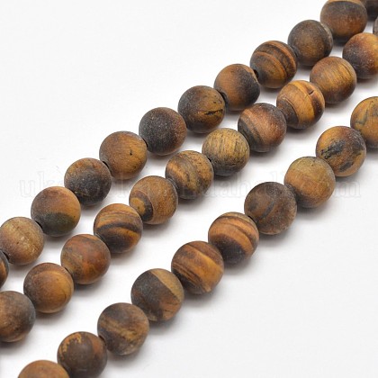 Frosted Natural Tiger Eye Round Bead Strands UK-G-E262-02-6mm-1