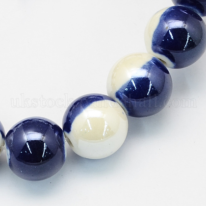 Handmade Two-tone Porcelain Round Beads UK-PORC-S494-10mm-11-1