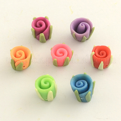 Handmade Polymer Clay Rose Flower Beads UK-CLAY-Q191-M14-K-1