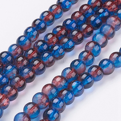 Spray Painted Crackle Glass Beads Strands UK-CCG-Q002-6mm-12-1