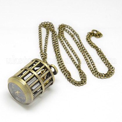 Alloy Birdcage Pendant Necklace Quartz Pocket Watch UK-WACH-N011-06-1