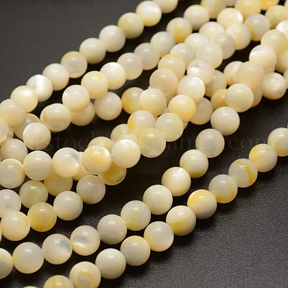 Round Yellow Shell Beads Strands UK-BSHE-N006-01-10mm-K-1