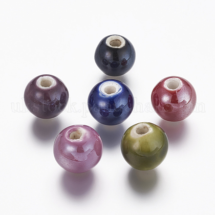 10PCS Round Mixed Color Pearlized Handmade Porcelain Beads UK-X-PORC-D001-12mm-M-1