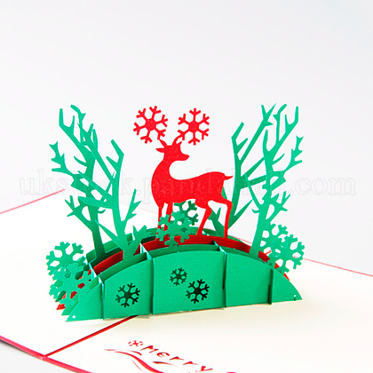 Merry Christmas 3D Pop Up Christmas Deer Greeting Cards UK-DIY-N0001-126R-K-1