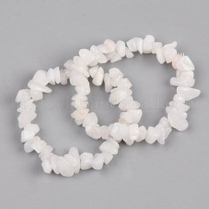 Unisex Chip Natural White Moonstone Beaded Stretch Bracelets UK-BJEW-S143-46-1