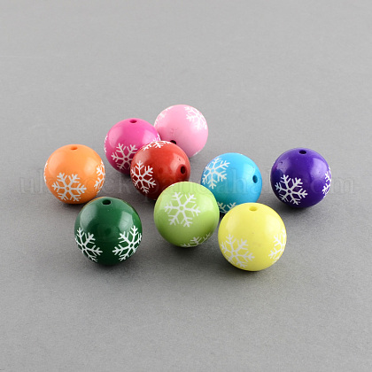 Round Acrylic Snowflake Pattern Beads UK-SACR-S196-20mm-K-1