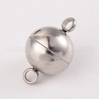 Round 304 Stainless Steel Magnetic Clasps with Loops UK-STAS-N014-01-10mm-1