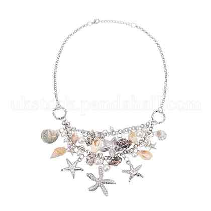 PandaHall Elite Trendy Starfish and Conch Bib Necklaces UK-NJEW-PH0001-16P-1