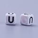 Letter U White Letter Acrylic Cube Beads UK-X-PL37C9308-U-2