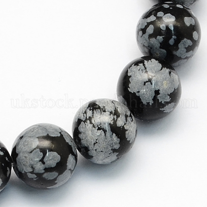 Natural Snowflake Obsidian Round Beads Strands UK-G-S172-8mm-1