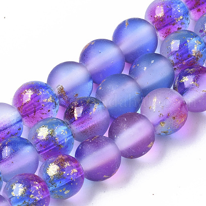 Frosted Spray Painted Glass Beads Strands UK-GLAA-N035-03B-C03-1