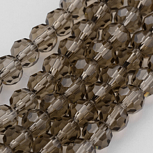 Transparent Glass Bead Strands, Imitate Austrian Crystal, Faceted(32 Facets), Round, Gray, 8mm, Hole: 1mm, about 65~67pcs/strand, 49~50cm