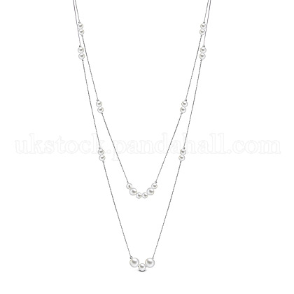 Sterling Silver Shell Pearl Two-Tiered Necklaces UK-NJEW-F188-03-1