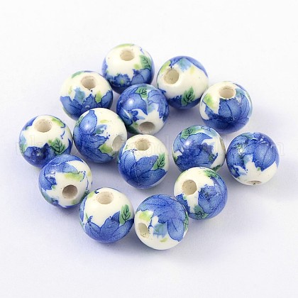 Handmade Printed Porcelain Beads UK-PORC-Q199-10mm-19-1