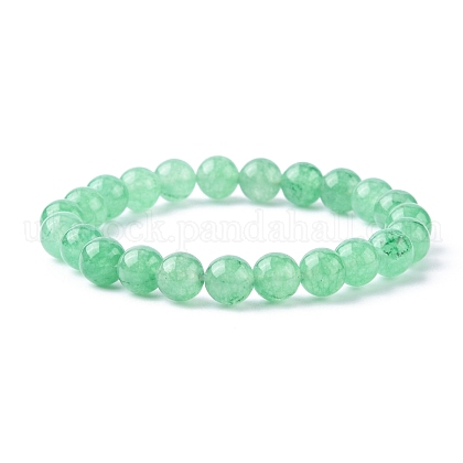 Dyed Natural Green Aventurine Beads Stretch Bracelets UK-BJEW-Q305-1