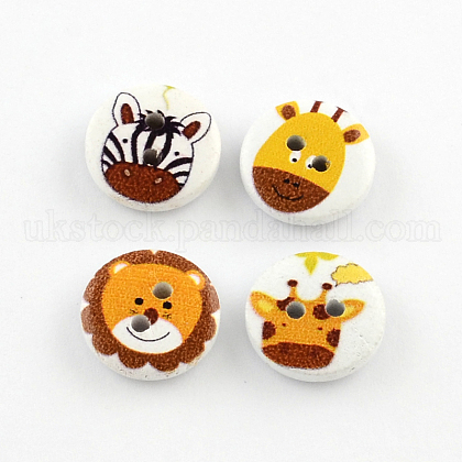 2-Hole Animal Pattern Printed Wooden Buttons UK-BUTT-R033-017-1