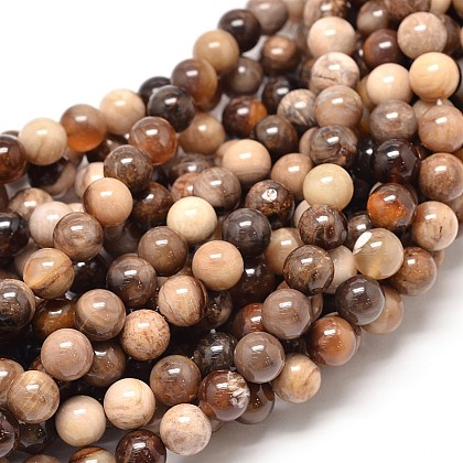Natural America Fossil Stone Beads Strands UK-G-P075-51-10mm-K-1