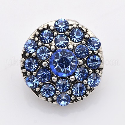 Flat Round Antique Silver Zinc Alloy Grade A Rhinestone Jewelry Snap Buttons UK-SNAP-O020-11D-NR-K-1